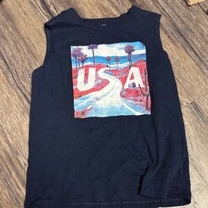 Old Navy Black Kids Tank Top with Red, Blue & White USA Graphic